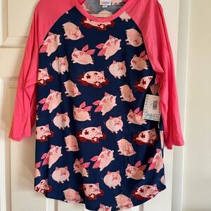 LuLaRoe Randy Pink and Blue Tunic with Pig Print